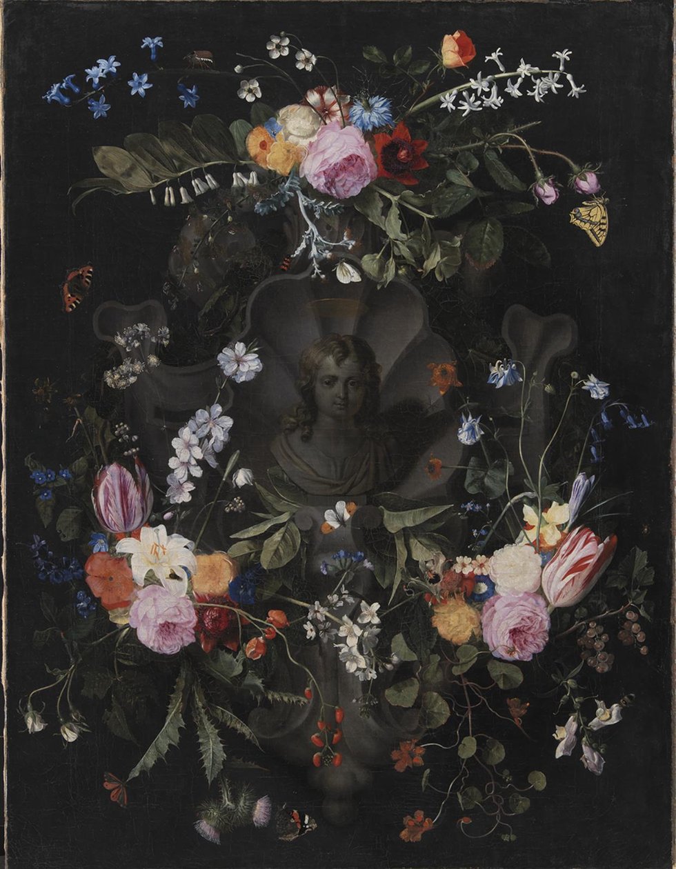 Cartouche avec buste du Christ entouré d