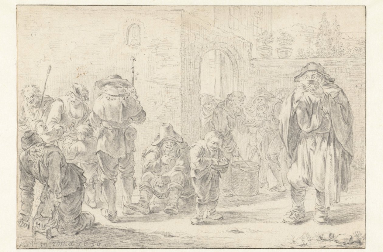 Distribution de nourriture aux pèlerins et mendiants à la porte d