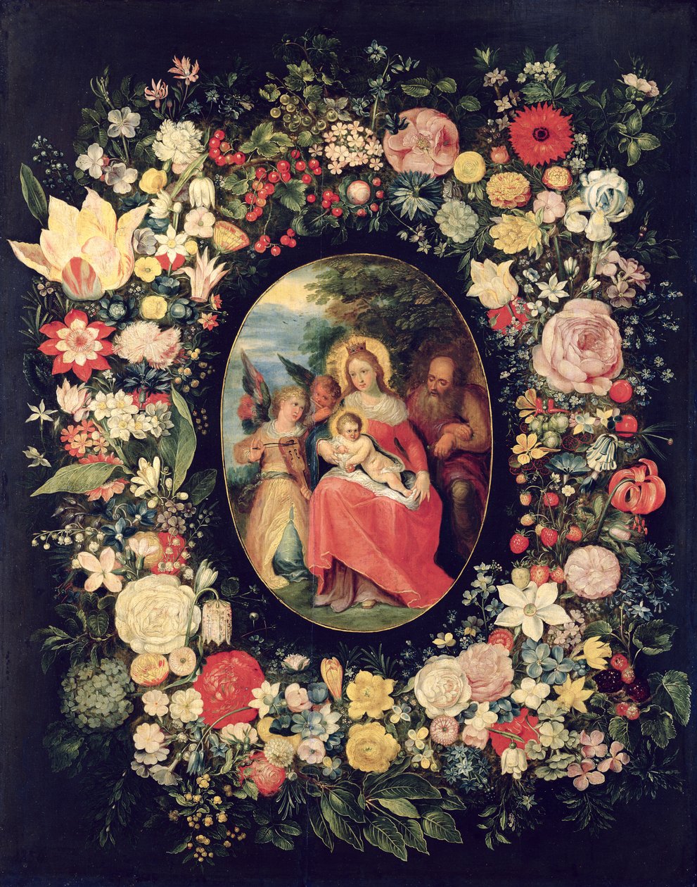 La Sainte Famille encadrée par une guirlande de fleurs - Andries Daniels or Danielsz