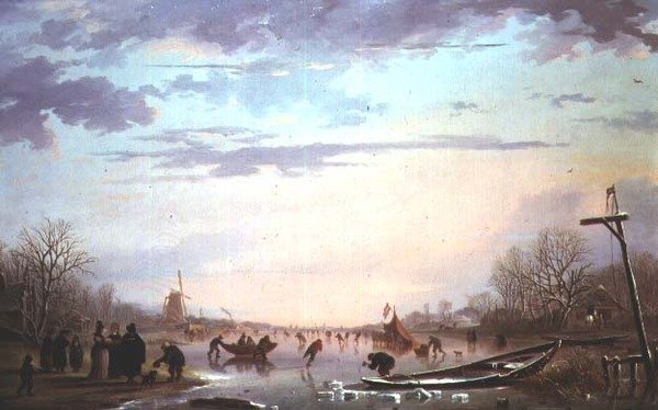 Scène de patinage sur une rivière gelée - Andries Vermeulen