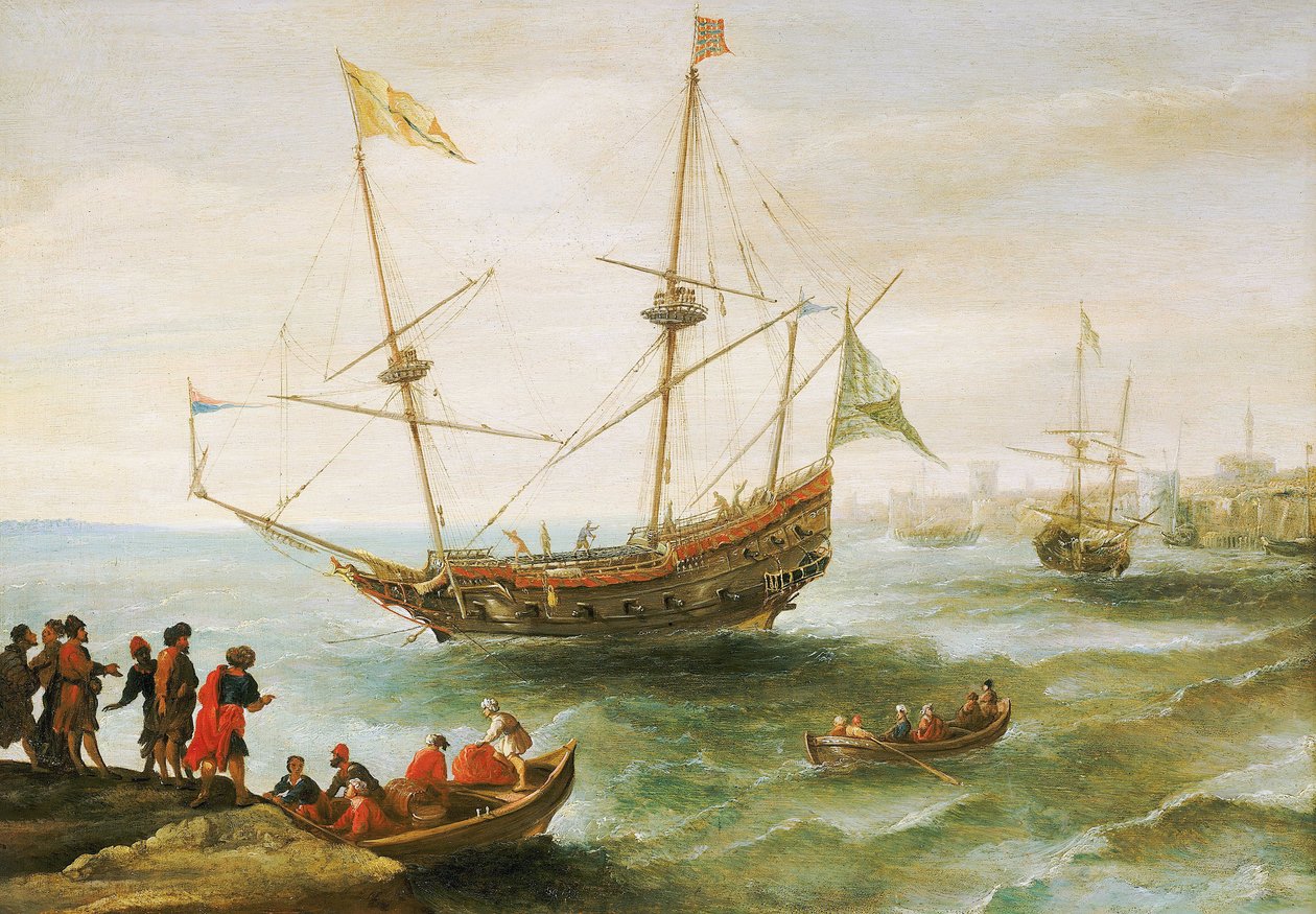 Un Algérien ancré dans un port de Barbarie (nom donné à la côte nord-africaine, du 16e au 19e siècle par les Européens). Peinture à l