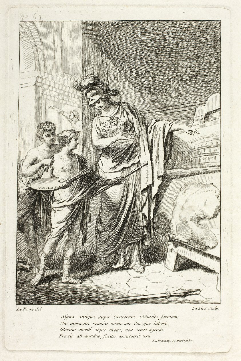 Minerva enseignant à un jeune artiste, illustration pour le Catalogue historique du Cabinet par Mariette - Ange Laurent de Lalive de Jully