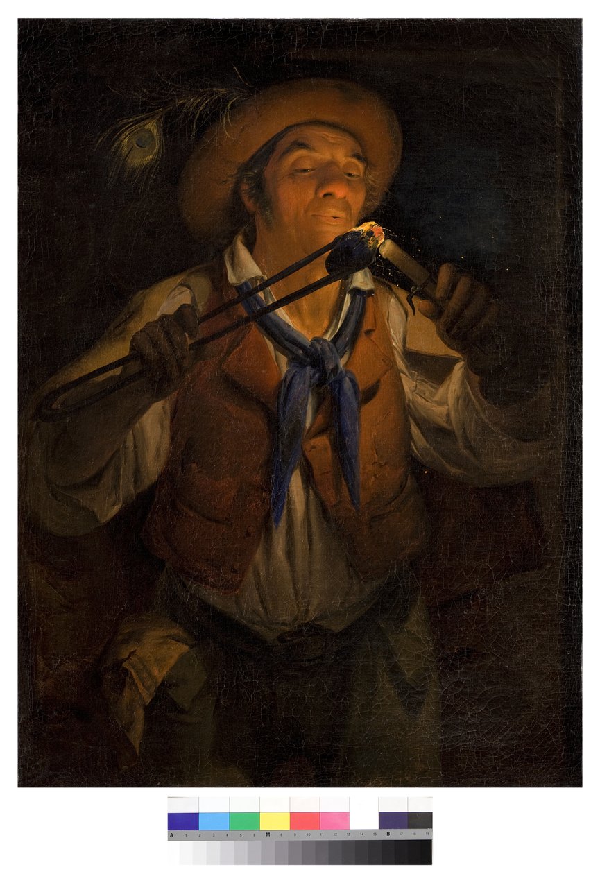 Paysanne allumant une bougie avec une braise - Angelo Inganni