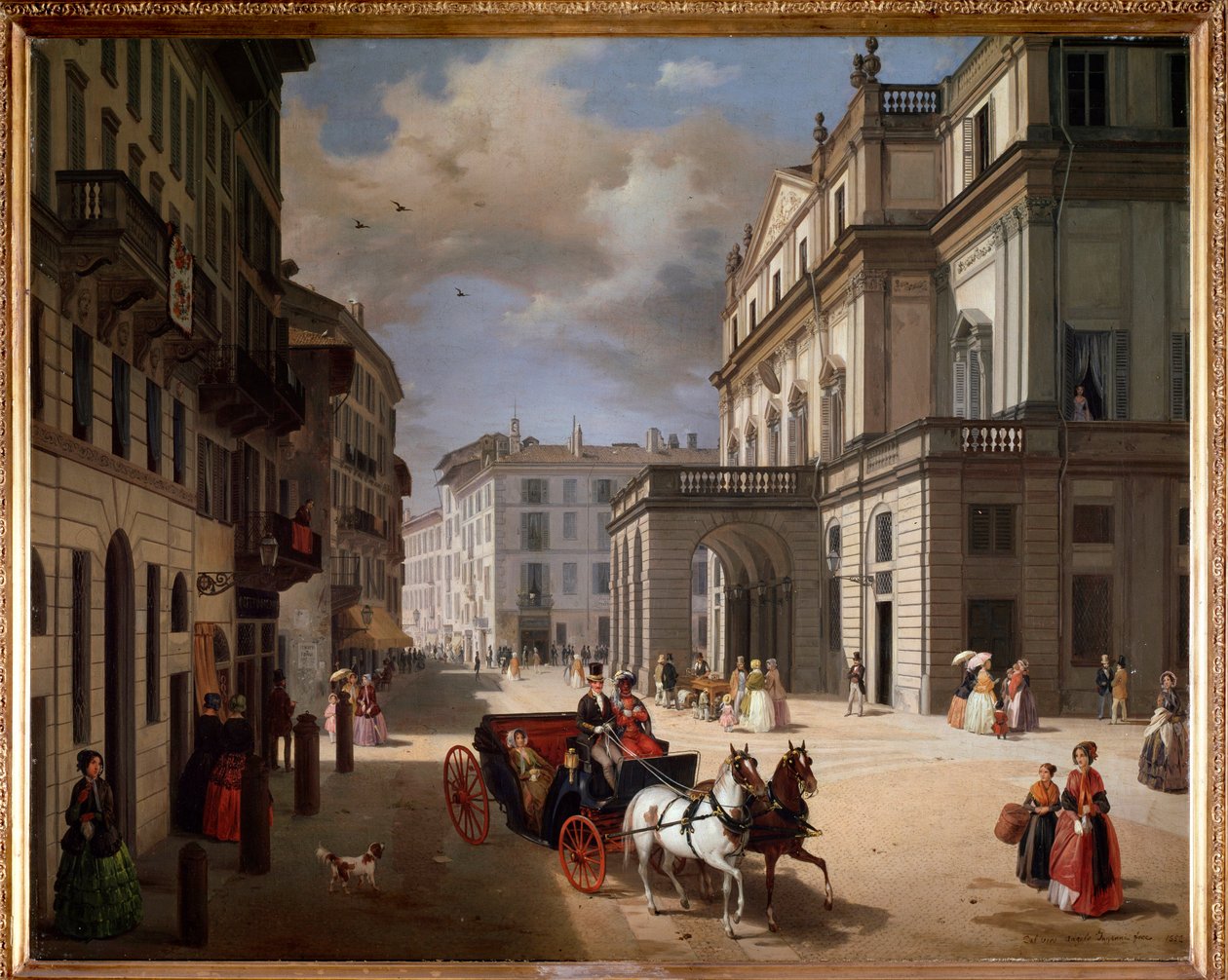 Vue de la place du Teatro alla Scala, Milan - Angelo Inganni