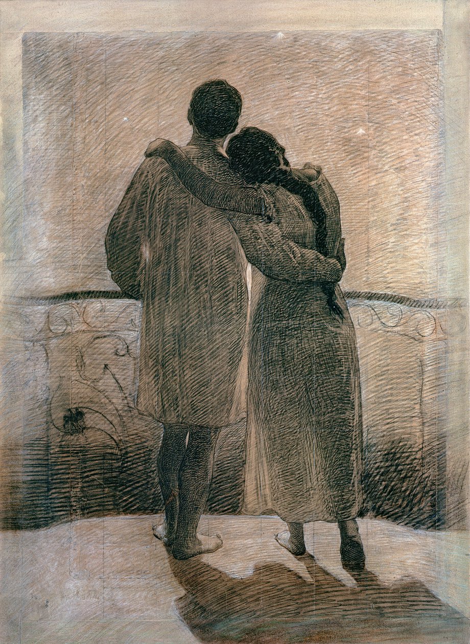Jeune couple, panneau central du triptyque Rêve et Réalité, 1905 - Angelo Morbelli