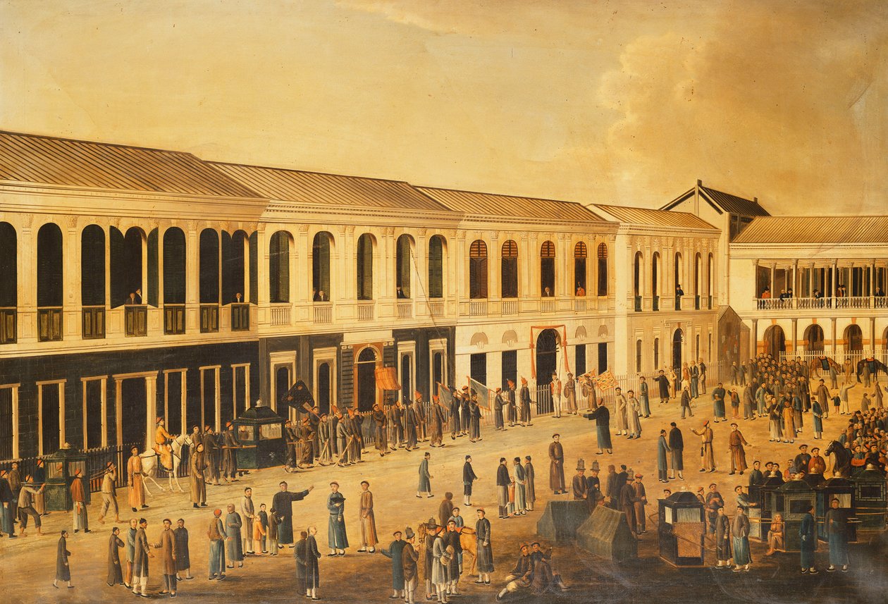 Vue des Hongs sur le front de mer à Canton, vers 1825 - Anglo Chinese School