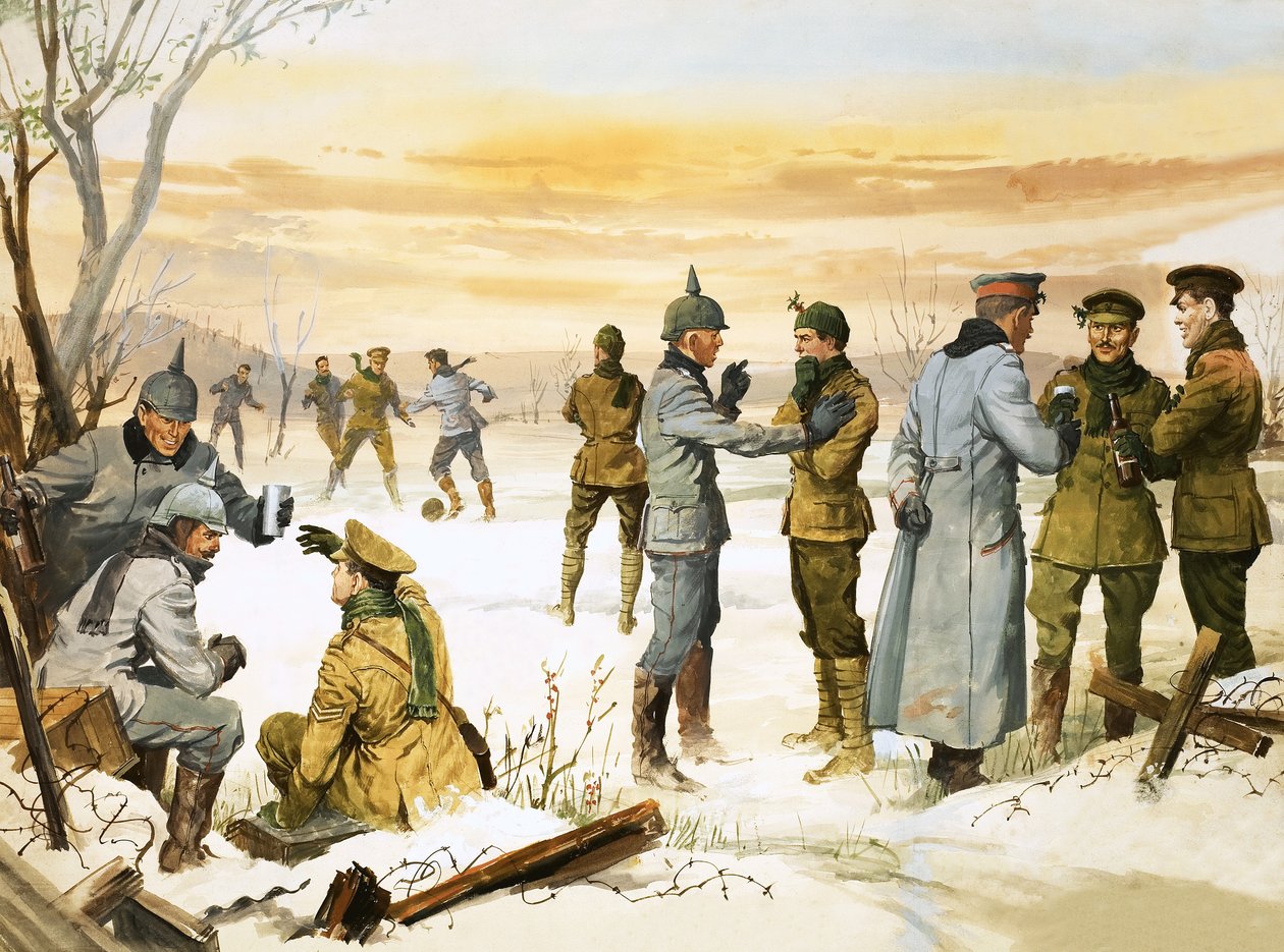 Les soldats britanniques et allemands concluent une trêve de Noël pendant la Grande Guerre. - Angus McBride