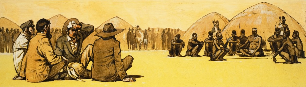 Les pionniers négocient avec les chefs de tribus en Afrique - Angus McBride