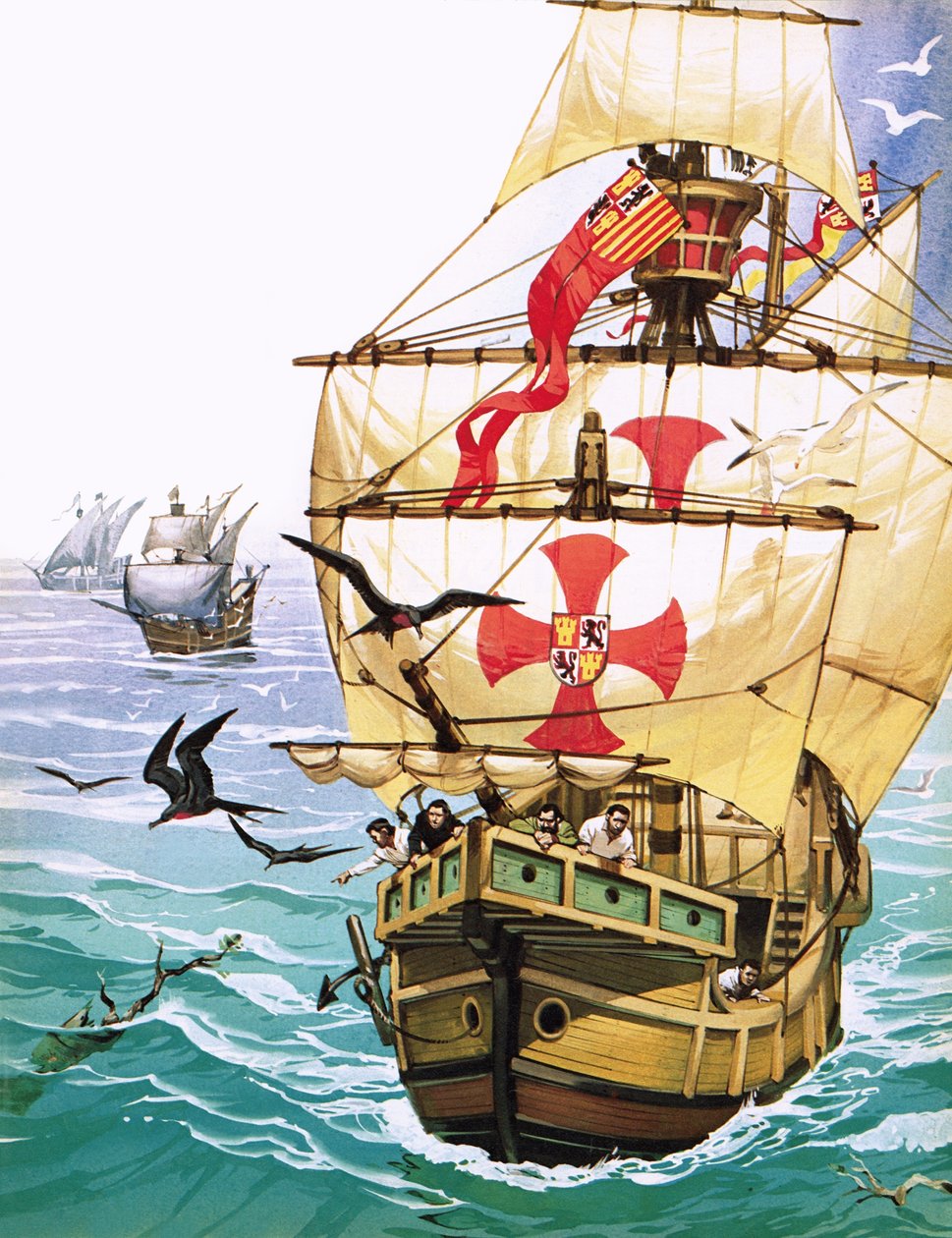 Les marins du Santa Maria de Christophe Colomb aperçoivent des signes de terre - Angus McBride