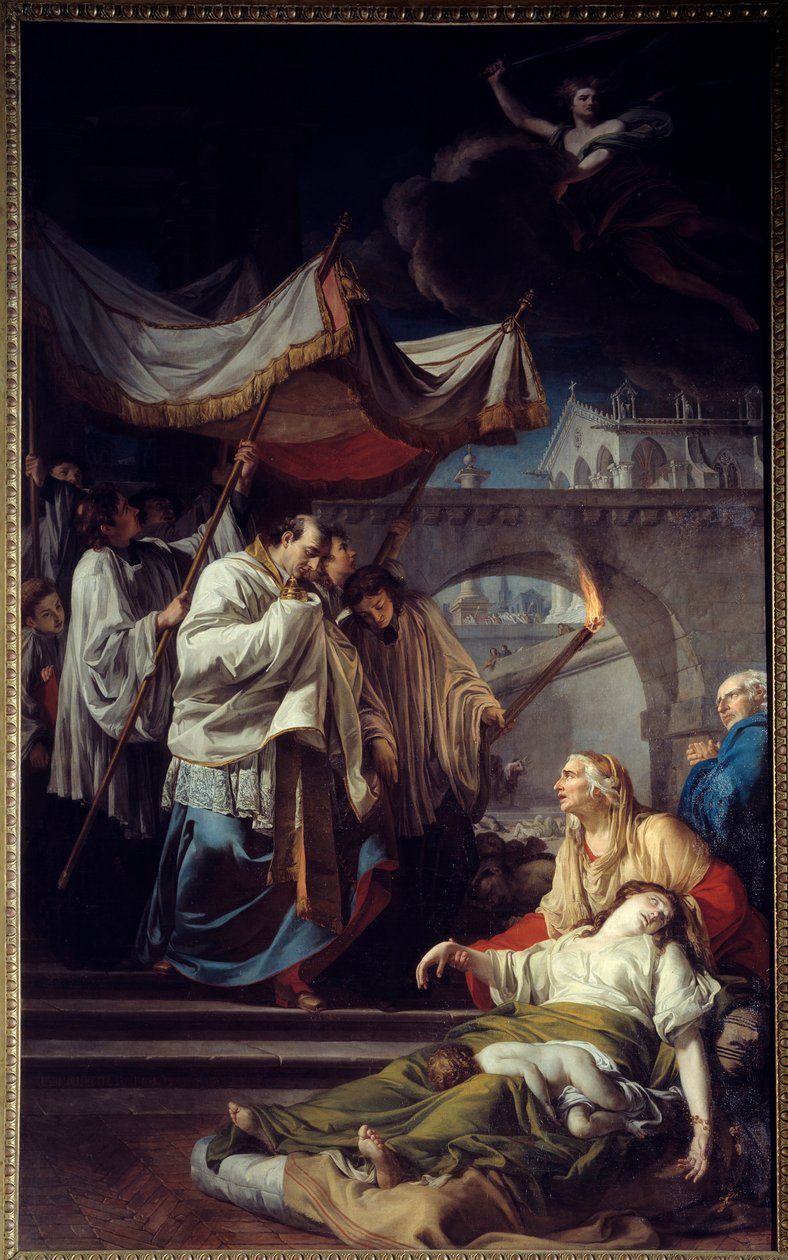 Borromée communiquant avec les pestiférés. Saint Charles Borromée (Carlo Borromeo) - Anicet Charles Gabriel Lemonnier