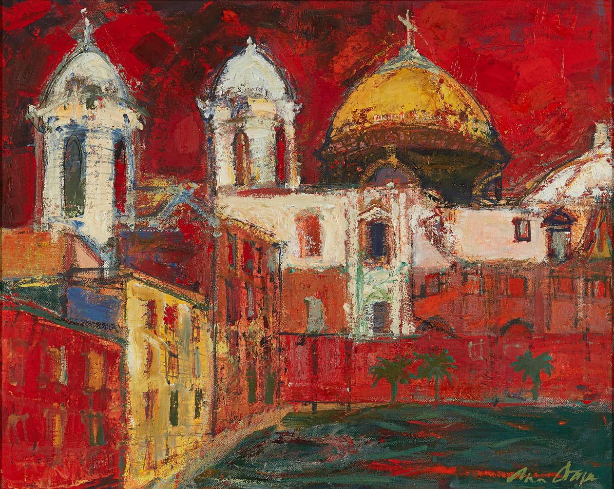 Cathédrale de Cadix et bâtiments, ciel rouge - Ann Oram