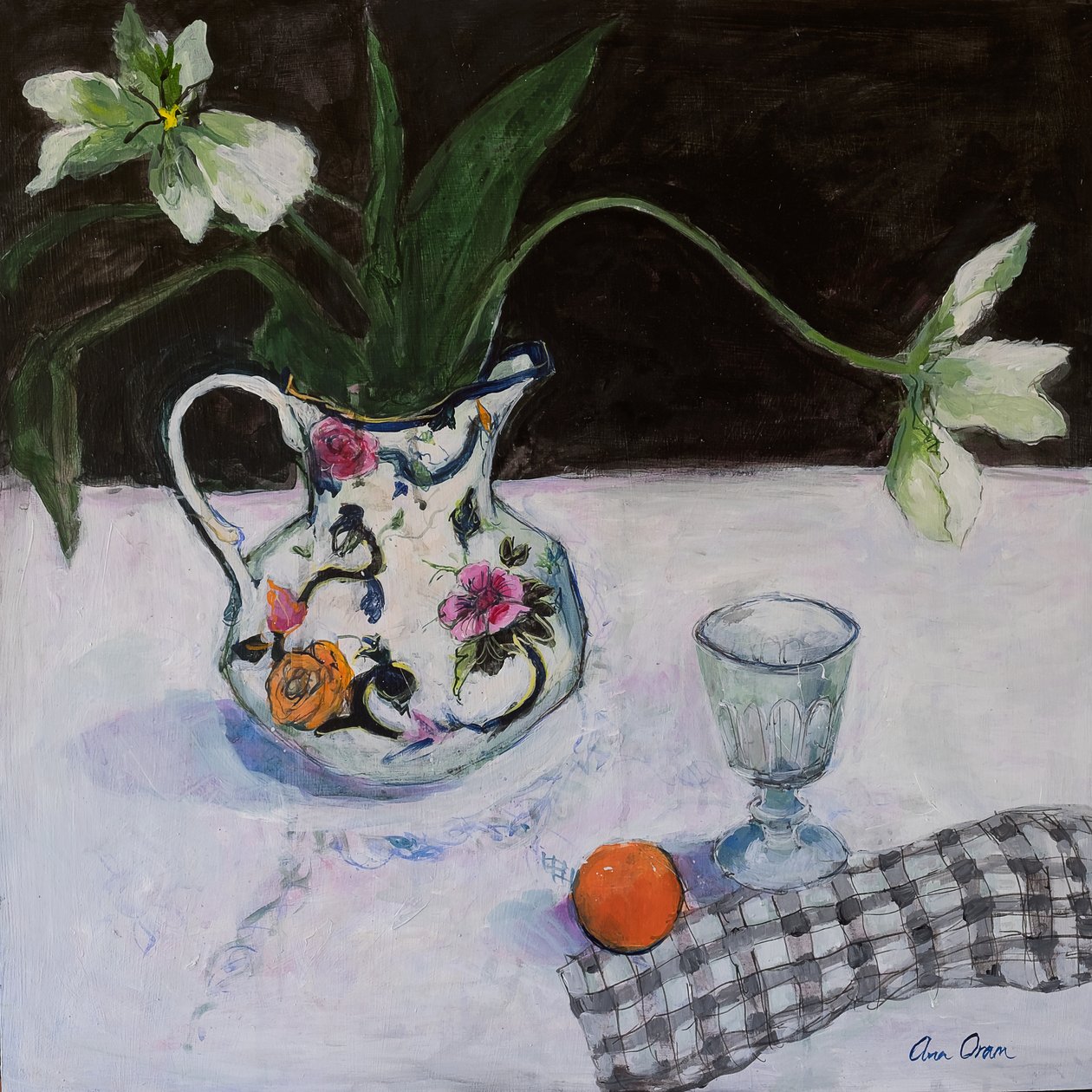 Nature morte avec tulipes blanches et un verre, 2019 - Ann Oram