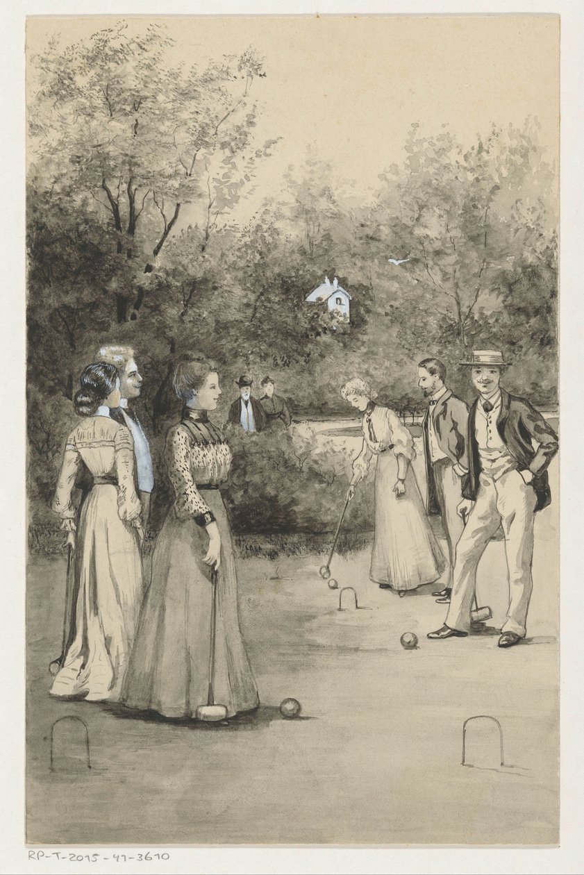 Hommes et femmes jouant au croquet - Anna Maria Kruijff