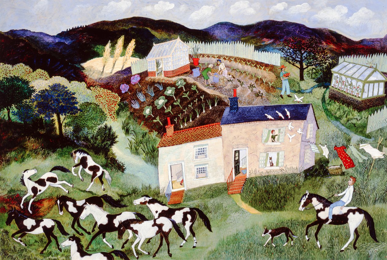 Cueillette de pommes de terre, 2001 (acrylique) - Anna Pugh