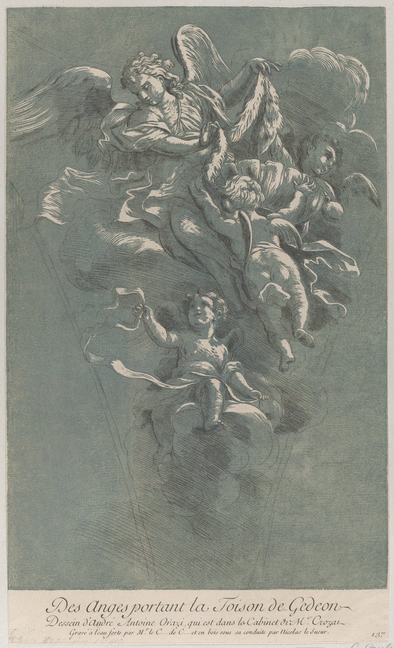Trois anges portant la toison de Gédéon, du 