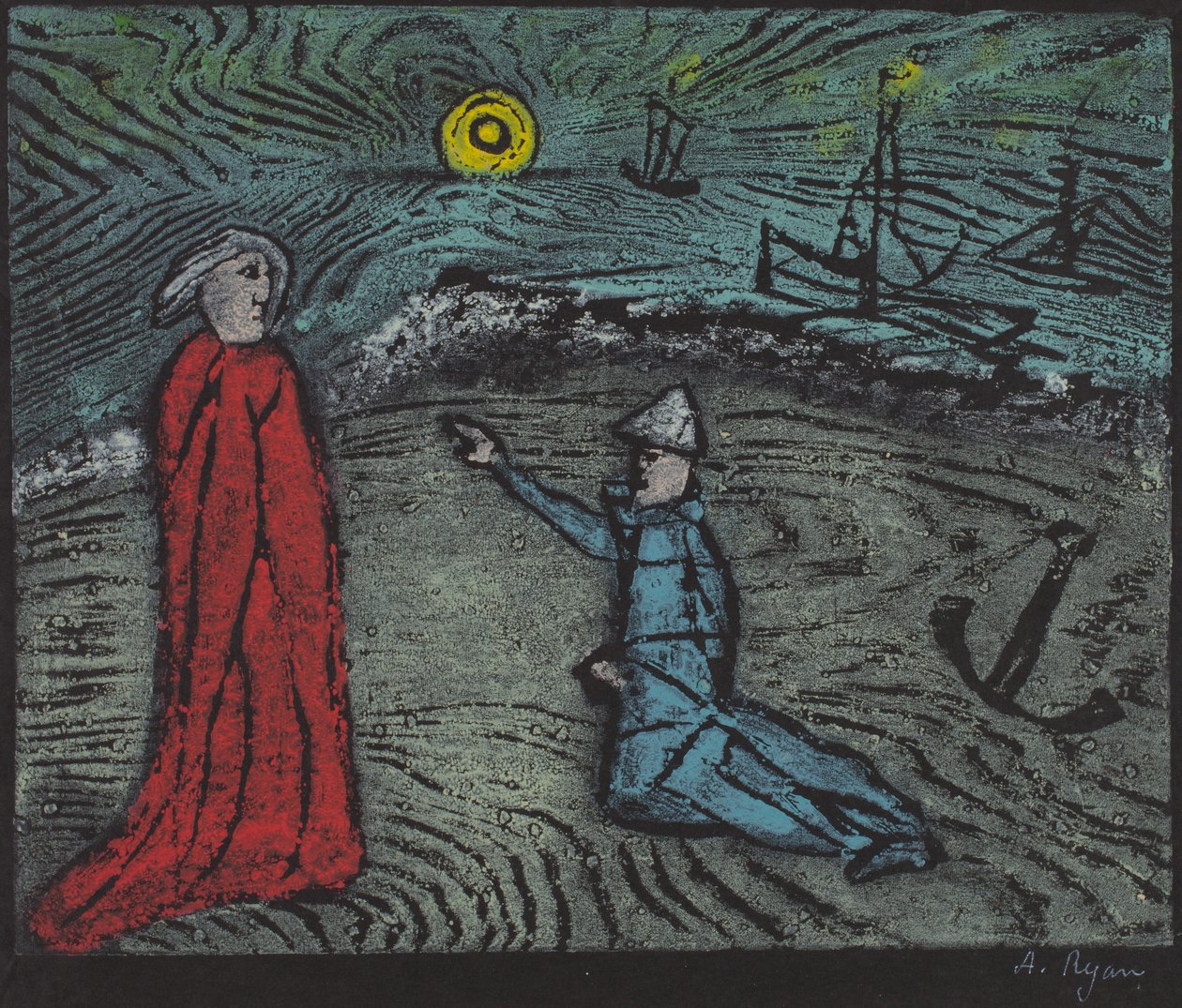 Now, Ever Awake, My Master Dear, I Fear A Deadly Storm (gravure sur bois en couleur) - Anne Ryan