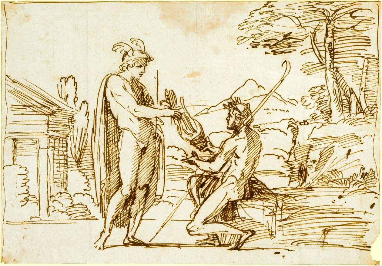 Apollon recevant la lyre de Mercure (étude pour la Galerie Farnèse) - Annibale Carracci