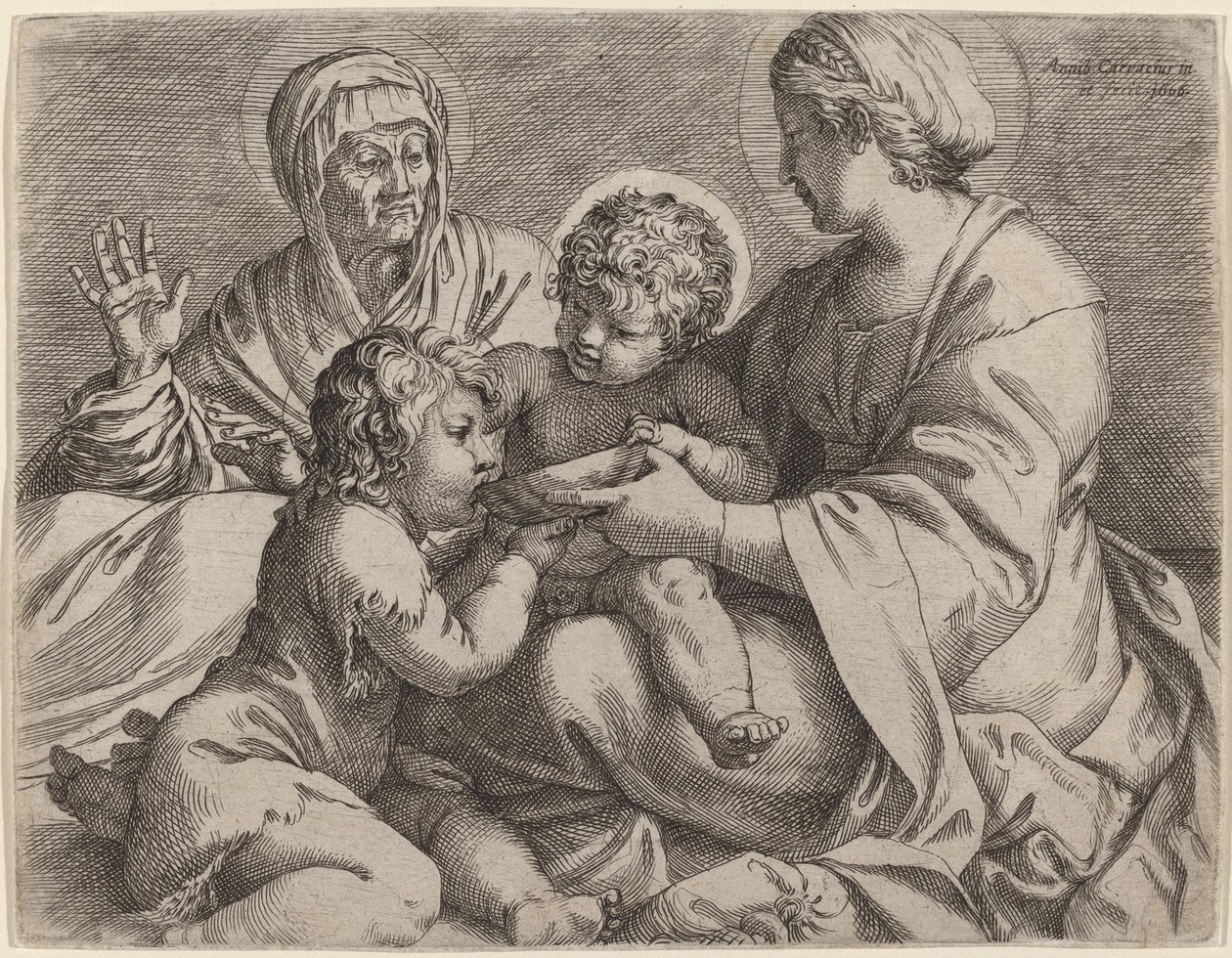 Madone et Enfant avec les saints Élisabeth et Jean-Baptiste (La Madonna della Scodella) - Annibale Carracci