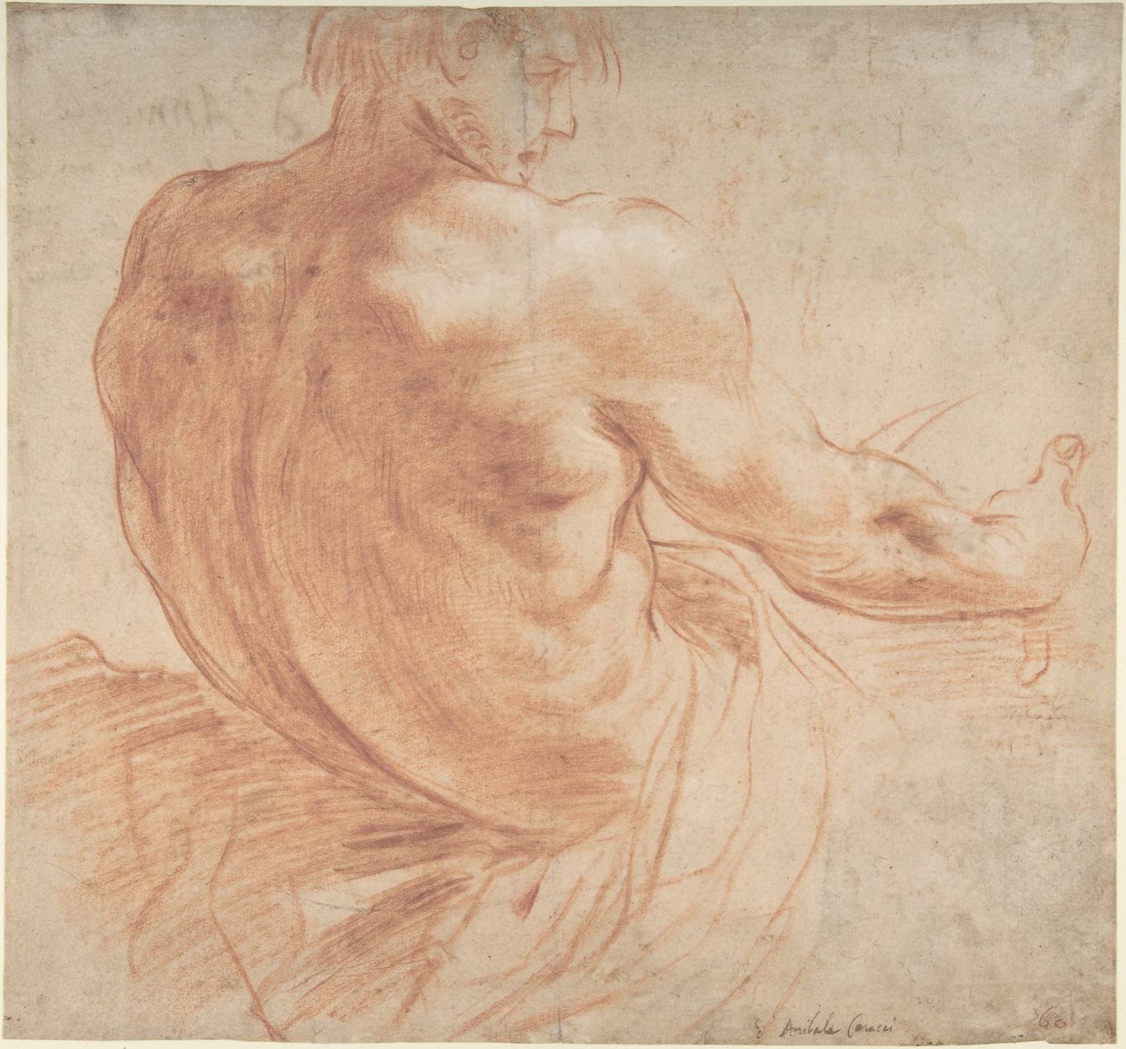 Jeune homme assis tourné vers la droite, vu de dos - Annibale Carracci