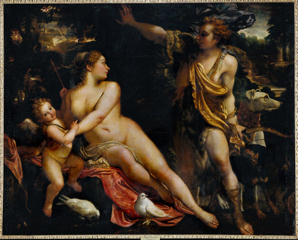Vénus, Adonis et Cupidon (peinture sur toile) - Annibale Carracci