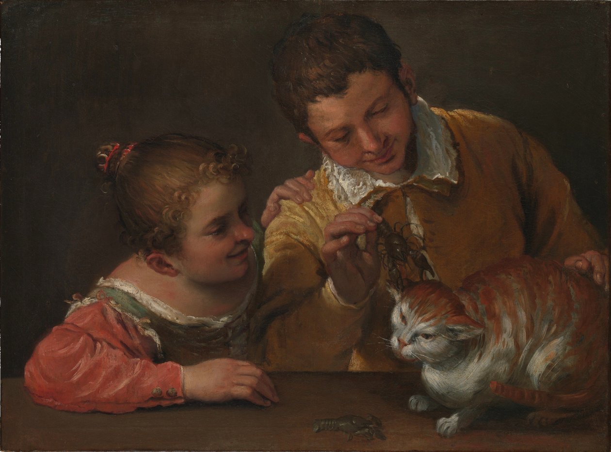 frDeux enfants taquinant un chat - Annibale Carracci