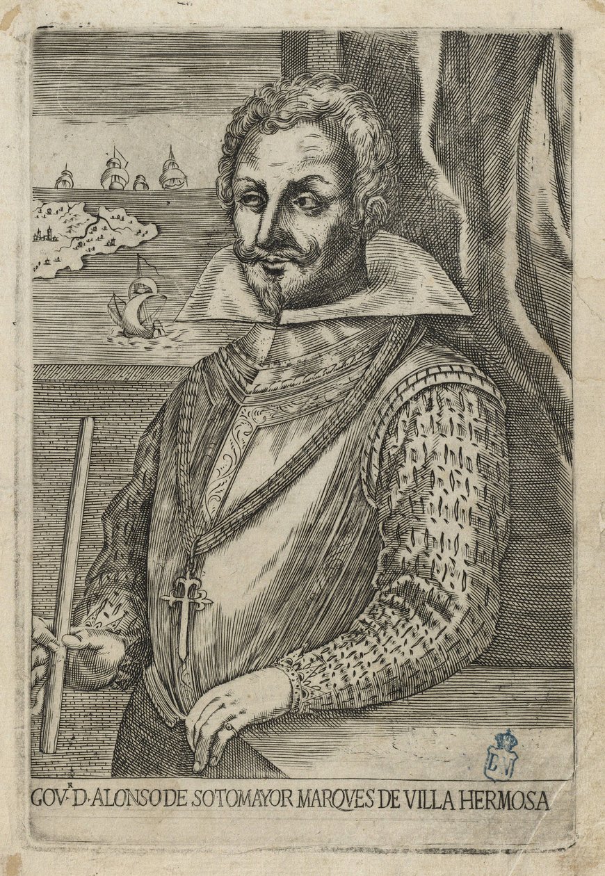 Alonso de Sotomayor, gouverneur du Chili. Eau-forte et burin - Anónimo italiano
