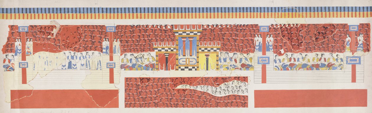 Reproduction de la fresque de la scène de foule, Palais de Knossos, minoen, c.1500 av. J.-C. - Unbekannt Unbekannt