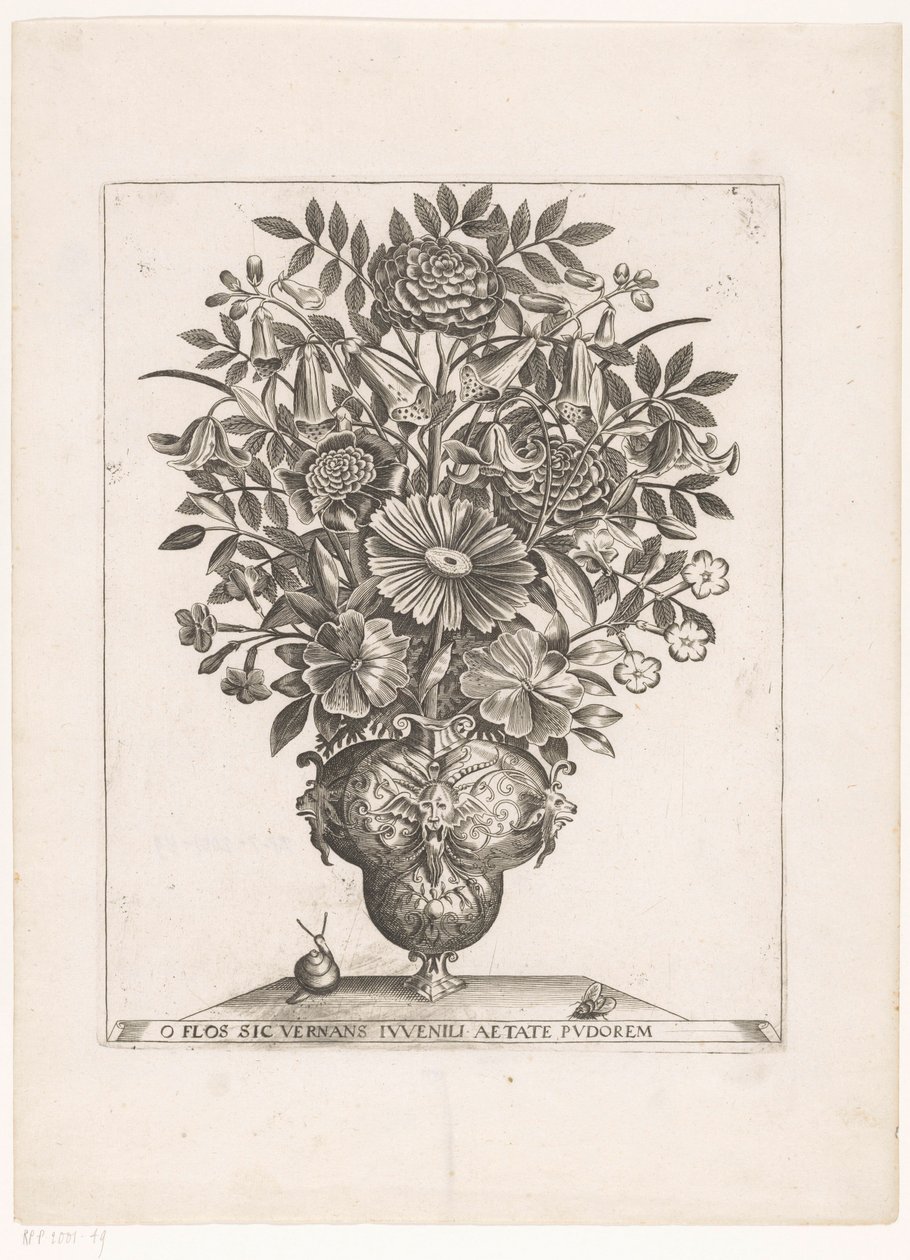 Fleurs dans un vase avec masques - Anonymous