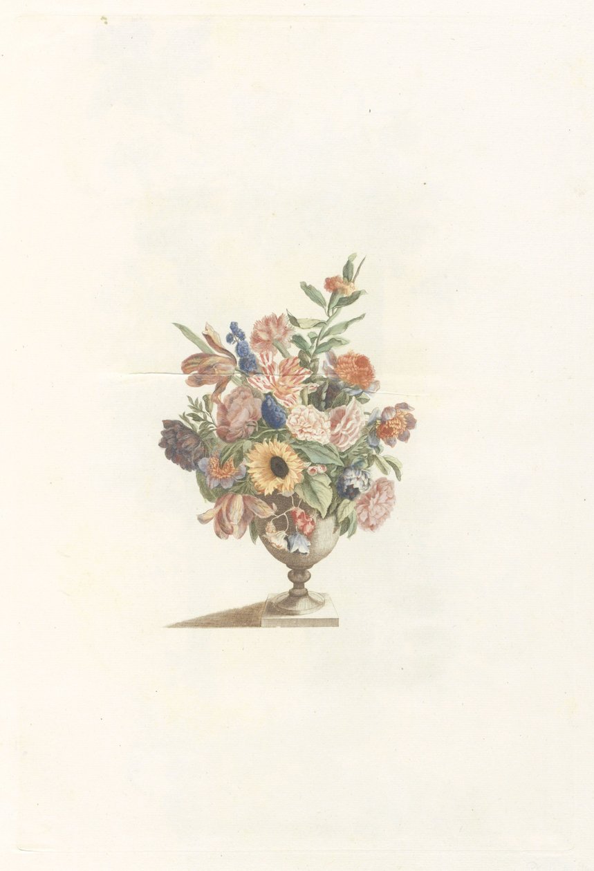 Vase de fleurs avec tournesol et tulipes - Anonymous