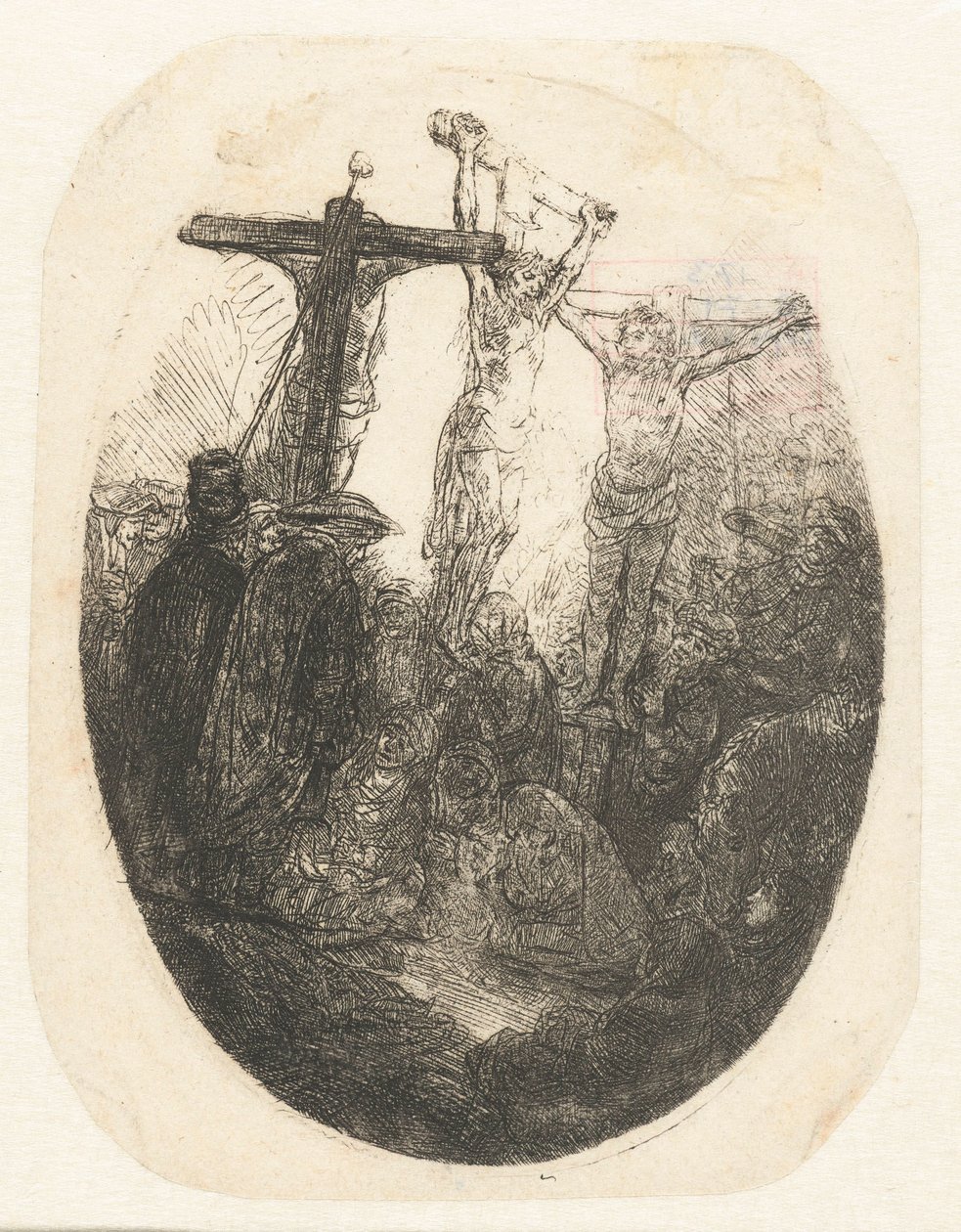 Christ crucifié entre les deux voleurs : une plaque ovale - Anonymous