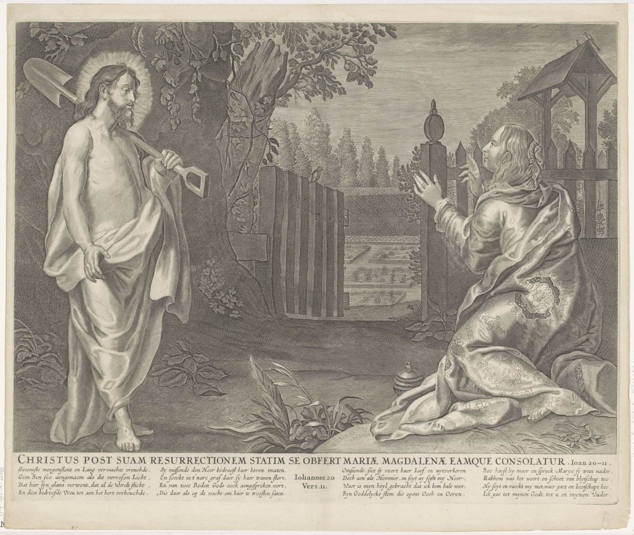 Le Christ apparaît comme jardinier à Marie Madeleine (Noli me tangere) (Royaalbijbel) - Anonymous