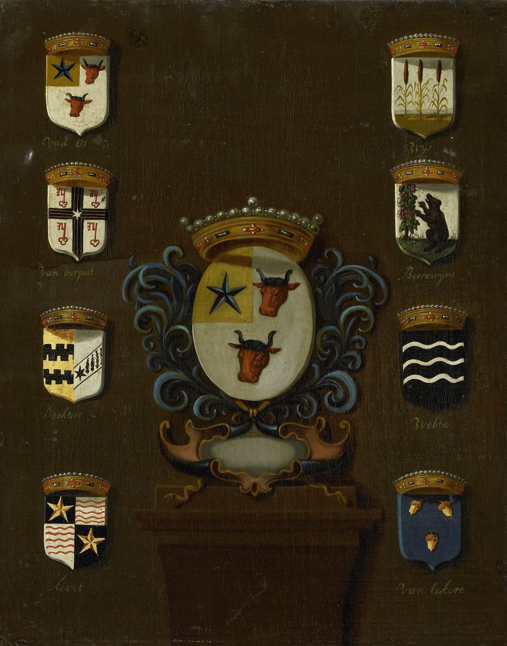 Blason de Sara van Os, épouse de Jan van Reyersbergh avec ses huit quartiers - Anonymous
