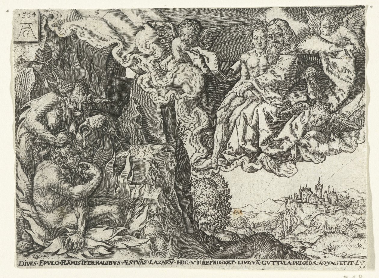 Le riche en enfer voit Abraham avec Lazare - Anonymous