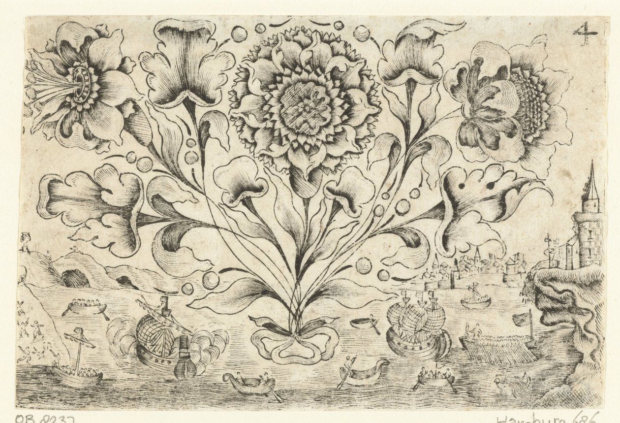Trois fleurs et quatre feuilles - Anonymous