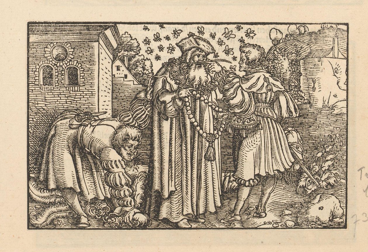 Trois hommes avec des abeilles et des plumes - Anonymous