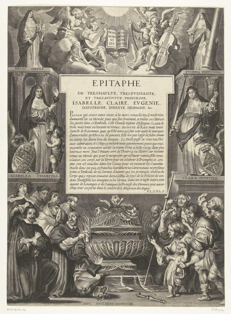 Épitaphe pour Isabelle Claire Eugénie, 1633 Epitaphe de très-haute, très-puissante, et très-auguste princesse, Isabelle, Claire, Eugénie, d
