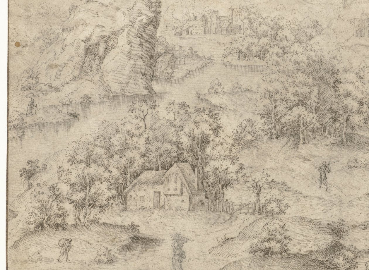 Paysage fantastique avec un rocher escarpé - Anonymous