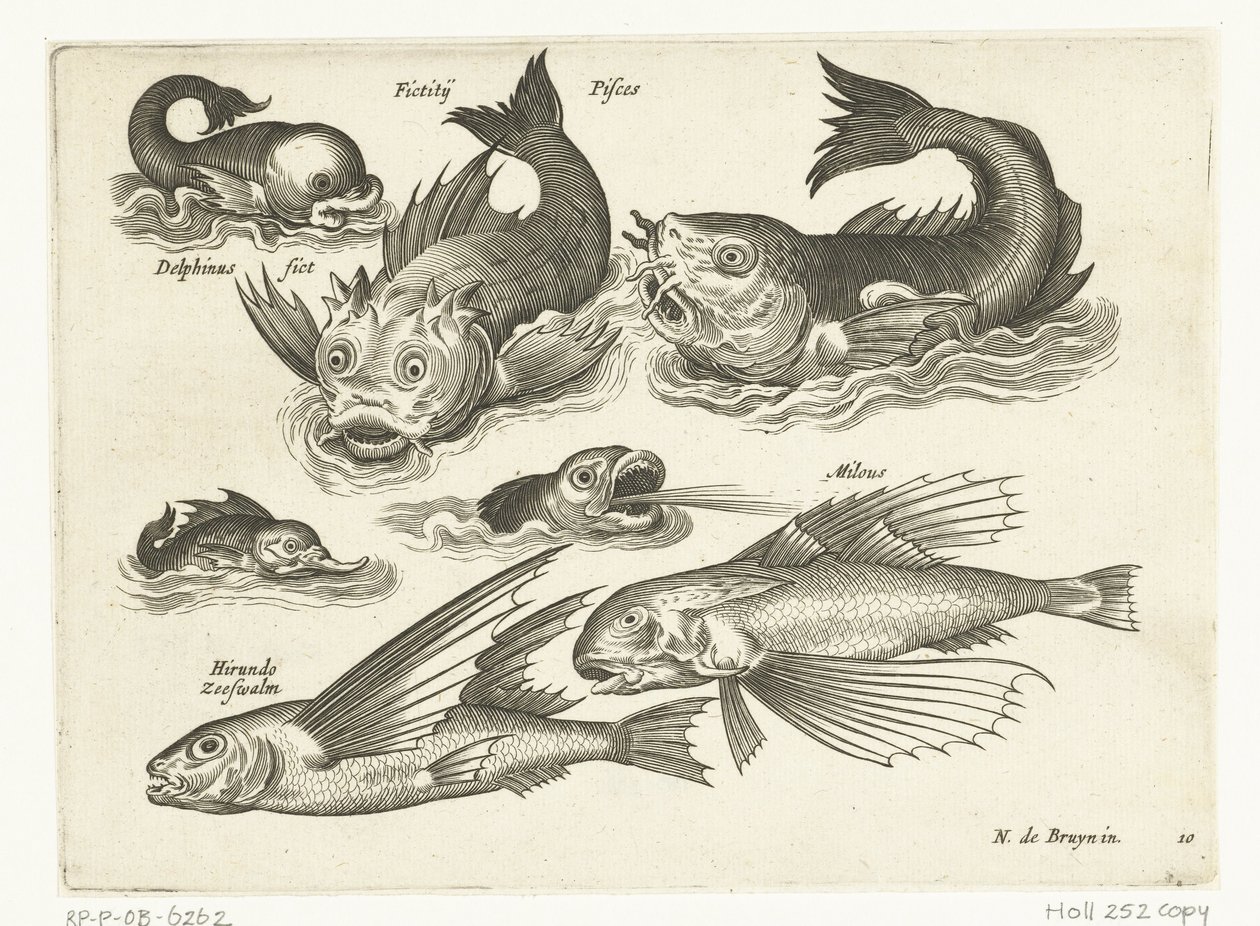 Animaux aquatiques fantastiques, y compris dauphin et poisson-pieuvre - Anonymous
