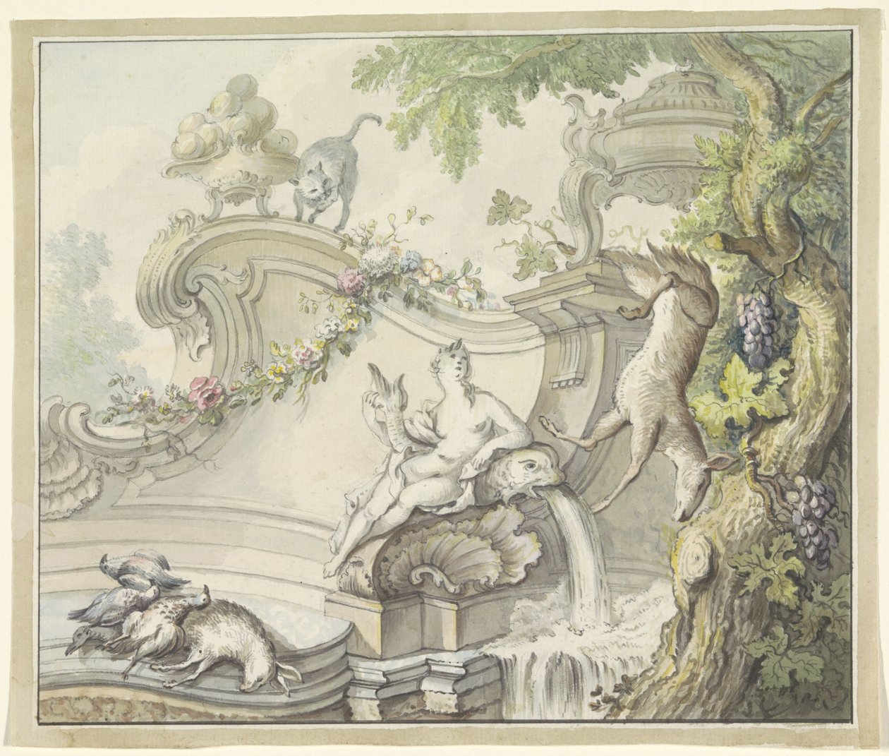 Fontaine avec femme et gibier - Anonymous