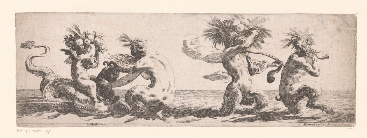 Frise avec satyres et putto sur un animal marin - Anonymous