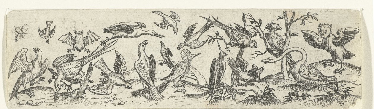 Frise avec des oiseaux, y compris une oie et une chauve-souris - Anonymous
