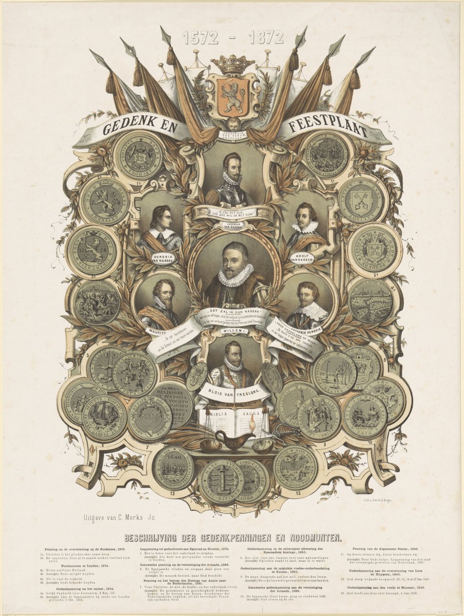 Plaque commémorative et festive avec portraits de Guillaume Ier, prince d