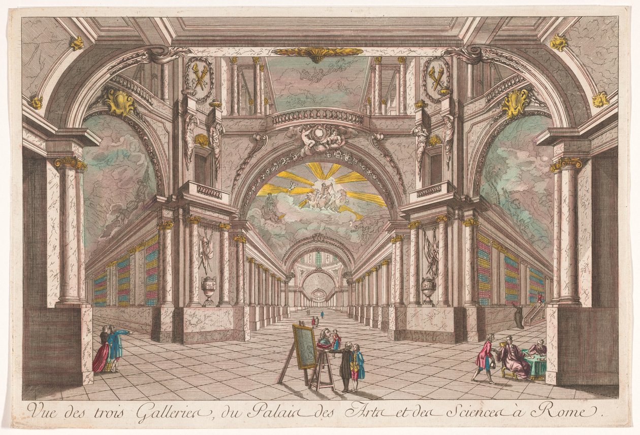 Vue des trois galeries du Palais des Arts et des Sciences à Rome - Anonymous