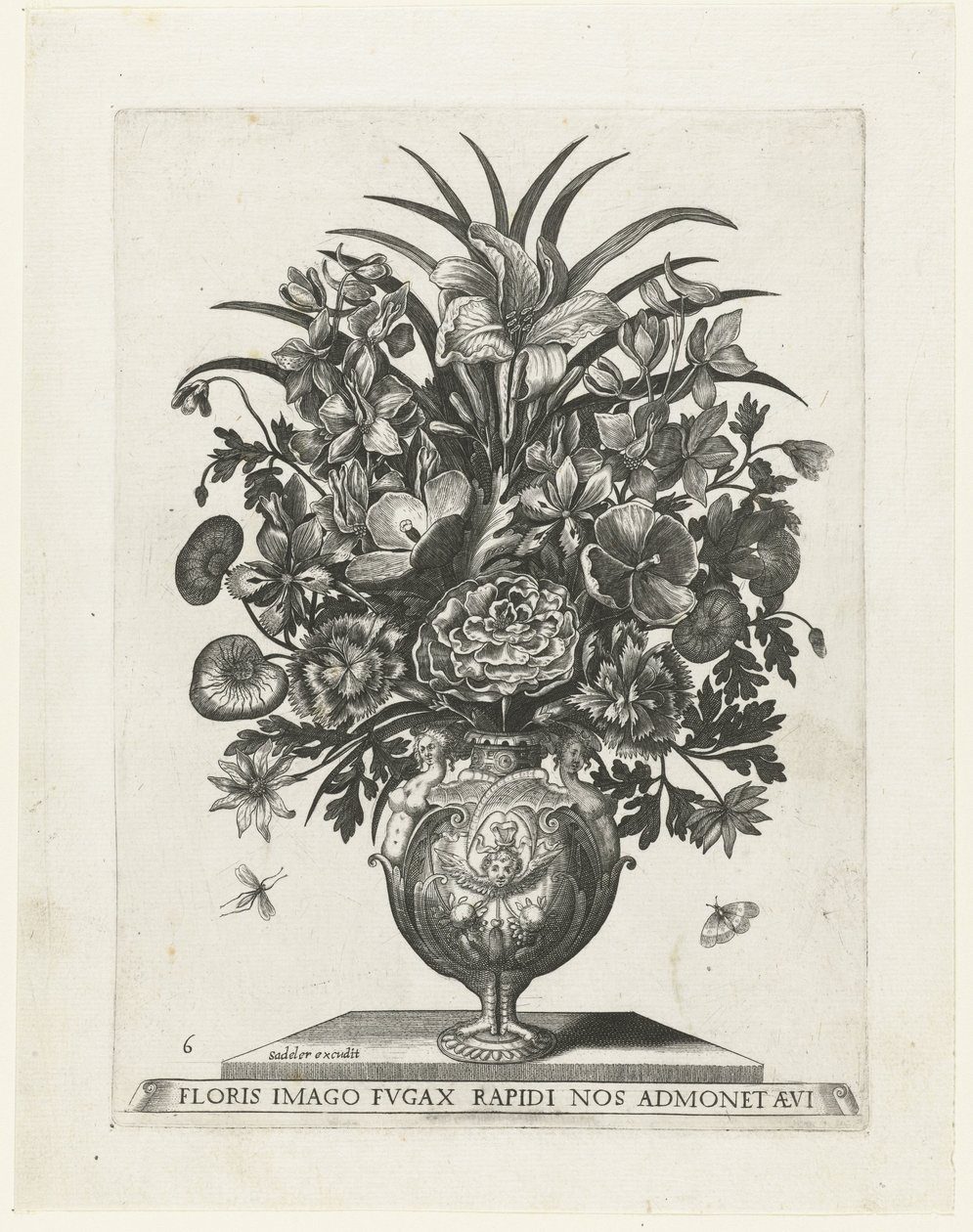 Vase grotesque avec un chérubin et des guirlandes - Anonymous