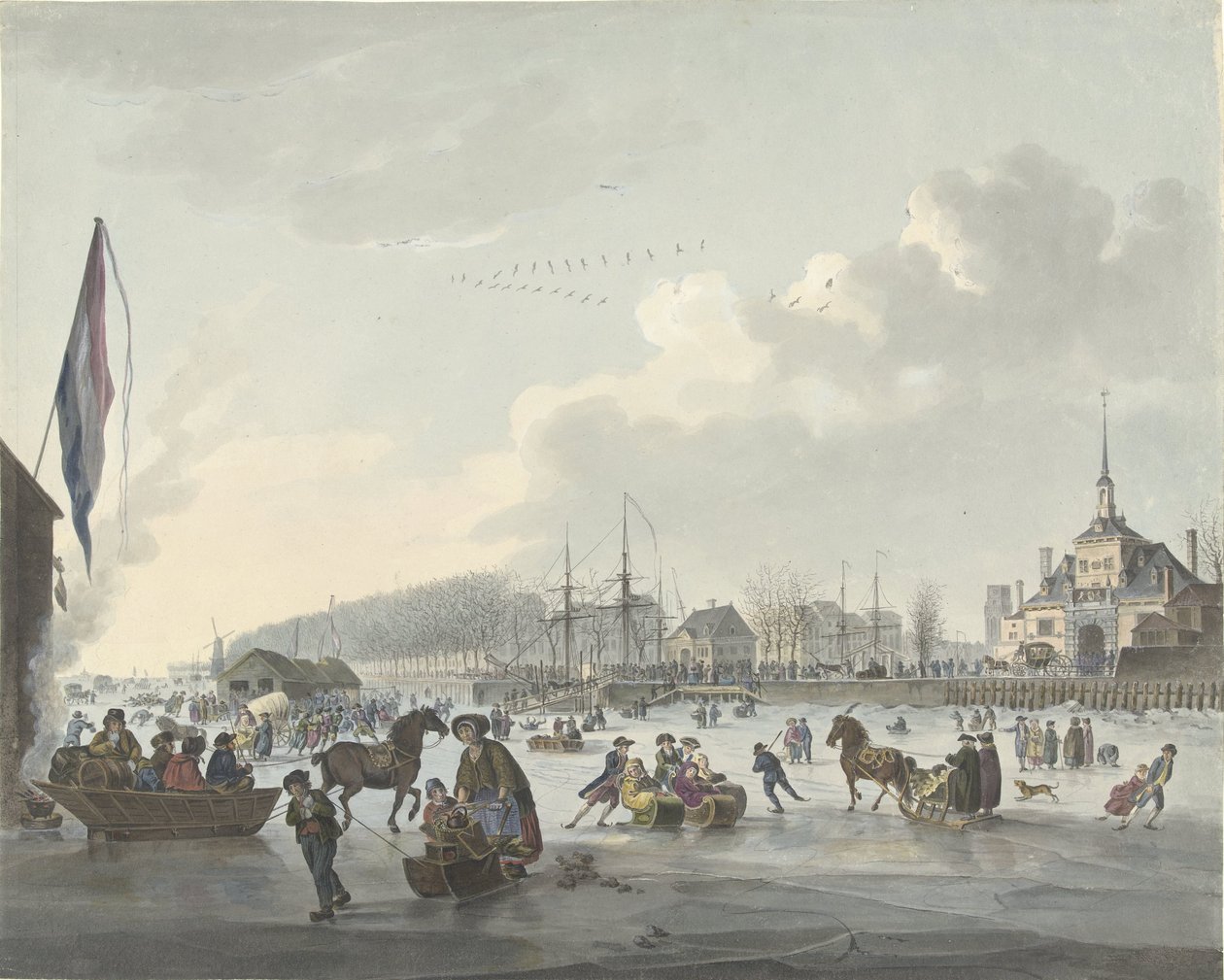 Plaisirs sur glace devant Rotterdam, vers 1784 - Anonymous