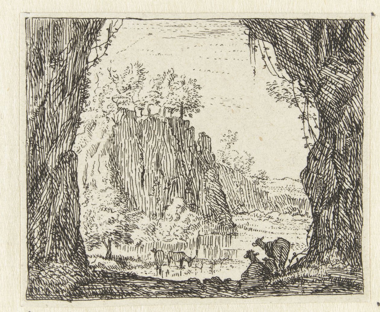 Paysage italianisant avec des chèvres près d