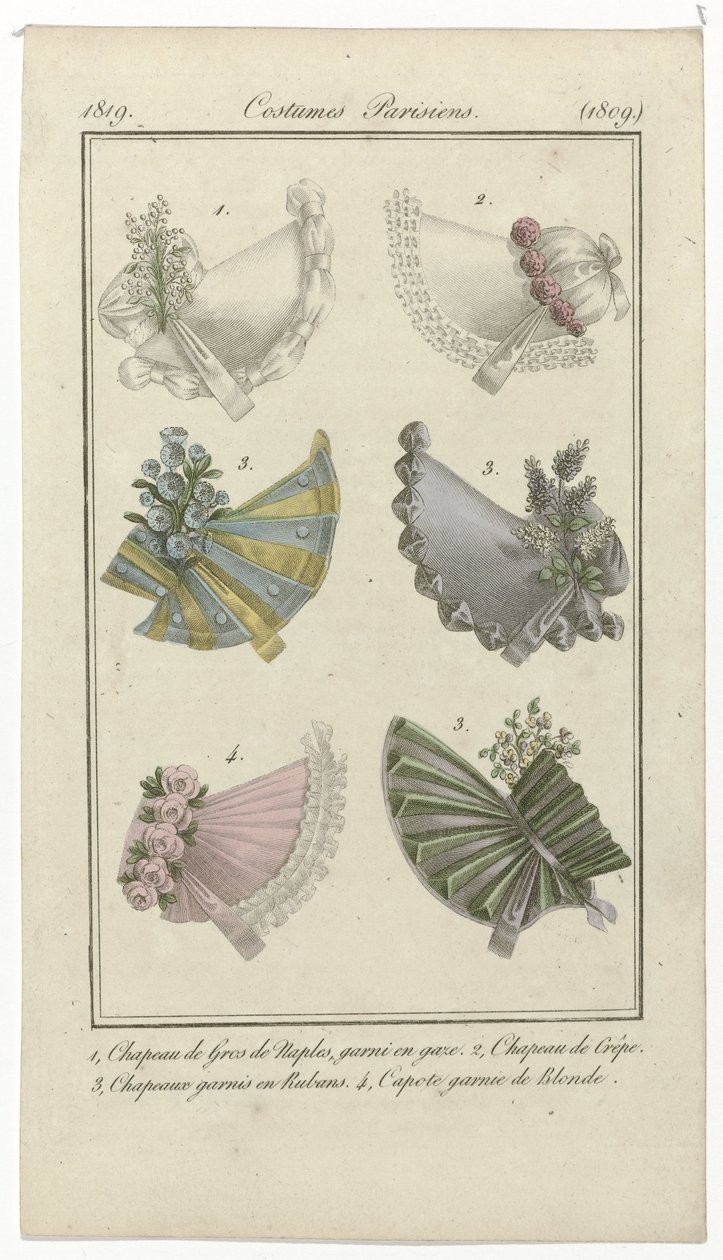 Journal des Dames et des Modes, Costumes Parisiens, 15 avril 1819, (1809): 1, Chapeau de Gros de Naples - Anonymous