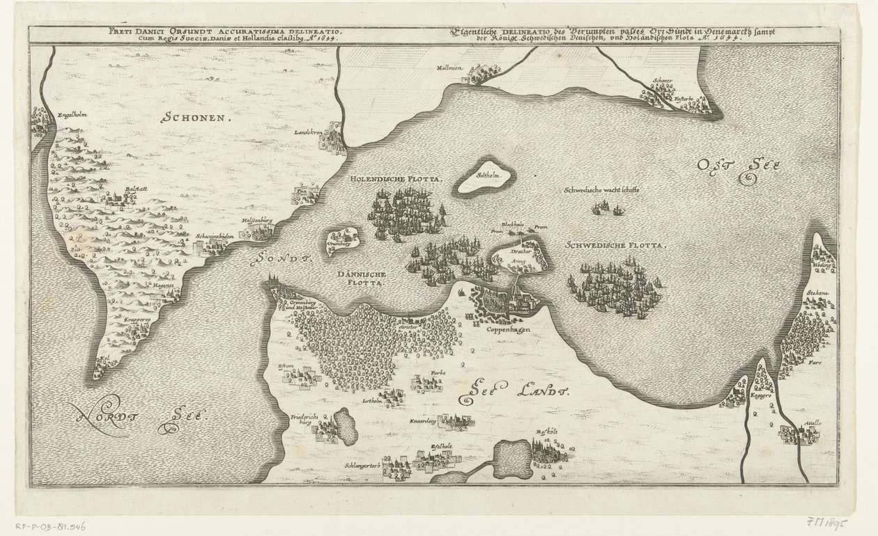 Carte de la bataille navale entre les flottes suédoise et danoise dans le Belt, 1644 - Anonymous