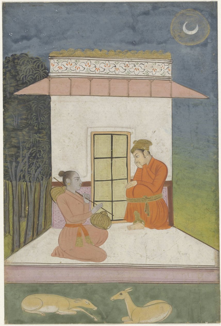 Kedara raga, homme et femme assis devant un petit bâtiment - Anonymous