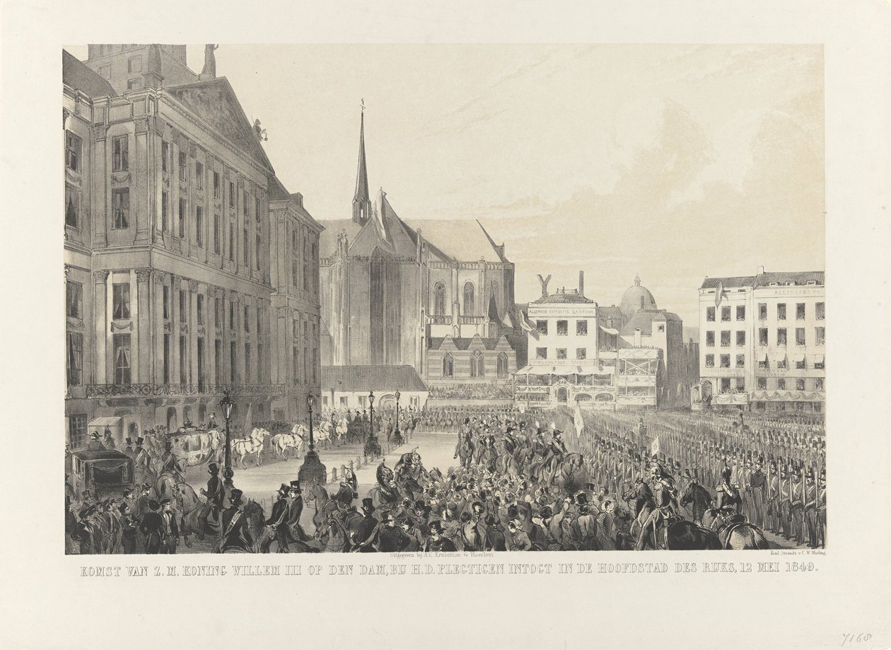 Arrivée de S.M. le roi Guillaume III sur le Dam, lors de son entrée solennelle dans la capitale du royaume, le 12 mai 1849 - Anonymous